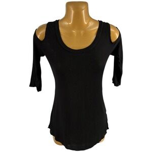 Michael‎ Lauren Black Ribbed Cold-Shoulder 3/4 Sleeve Top Womens S NWOT USA